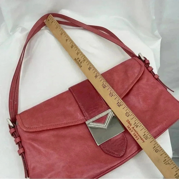 Via Spiga Bejeweled Leather Clutch Purse Pink Snap Close Dbl Adjustable Handles - Picture 13 of 16